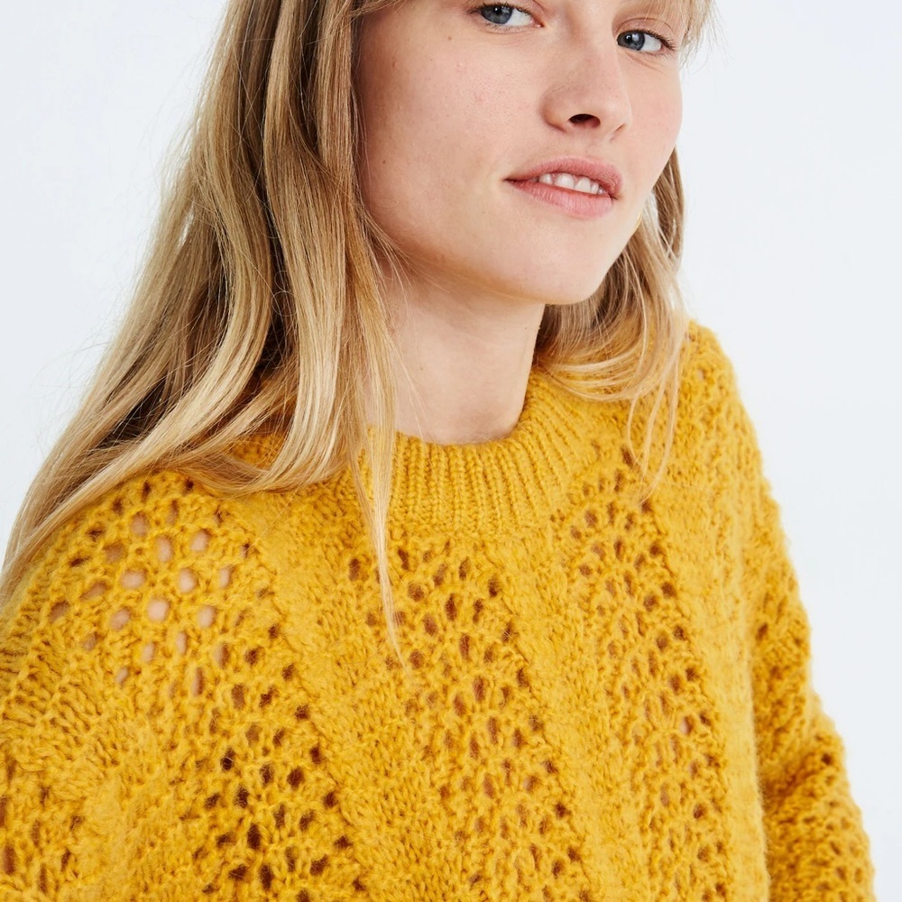 Madewell Windemere Pointelle Pullover Sweater Fuzzy Alpaca Blend -XS - Picture 2 of 12